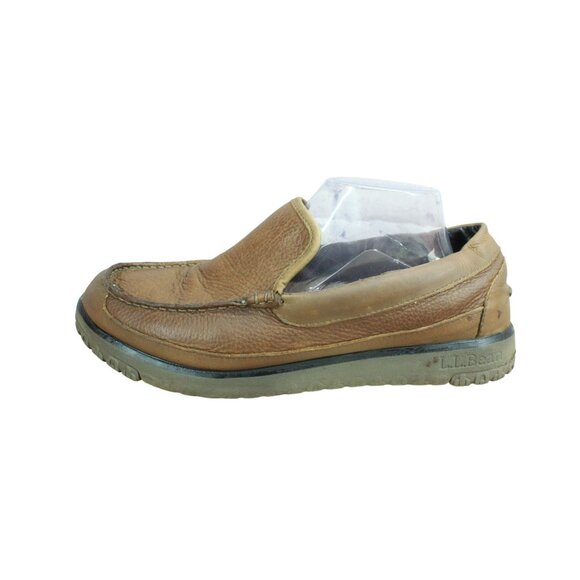 LL Bean All Week Men's Brown Leather Shearling Lined Moccasin Slippers Size 10 M - Picture 1 of 9